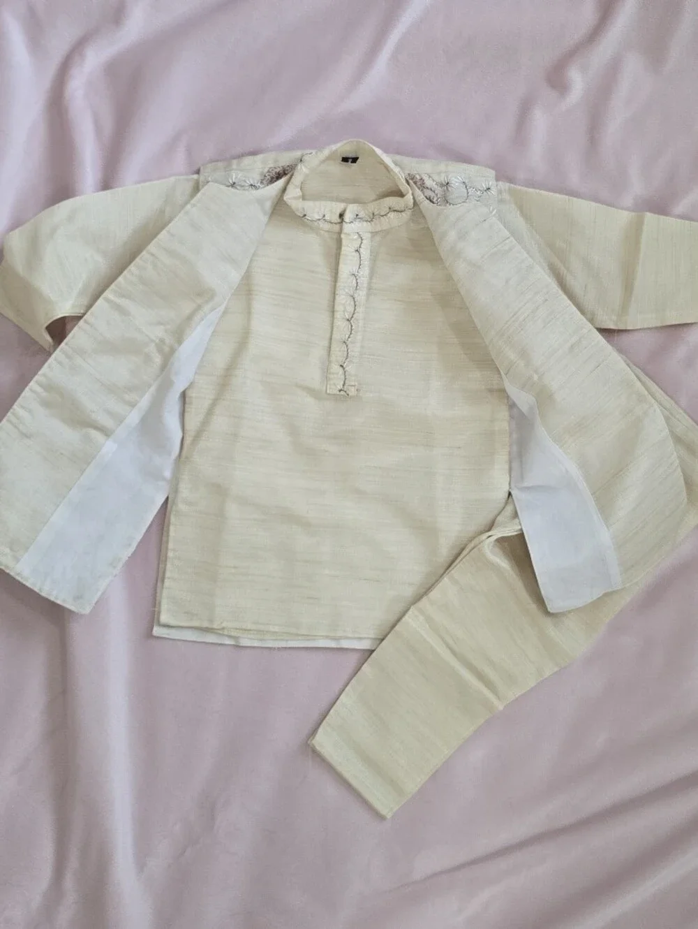 New Boys Embroidered Cream Indian Outfit